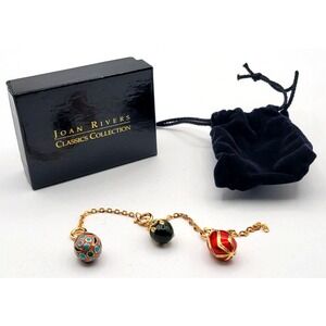 JOAN RIVERS CLASSIC COLLECTION ENAMEL EGG CHARMS W/ EXTENDERS Red Gold Eggs 3‎
